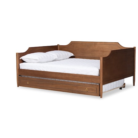 Baxton Studio Alya Classic Farmhouse Walnut Brown Finished Wood Full Size Daybed with Roll-Out Trundle Bed 182-11173-10833-Zoro